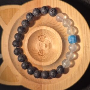 Artisan Crafted Blue Apatite with Fluorite and lava beads